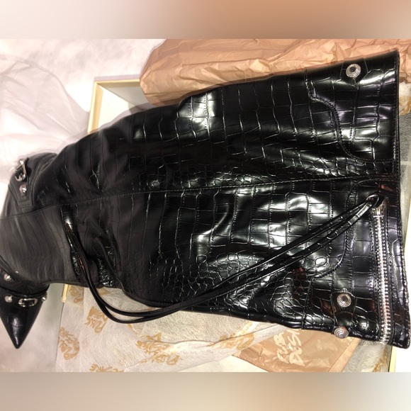 Public Desire Cardi Black Croc Boots New - Picture 4 of 5